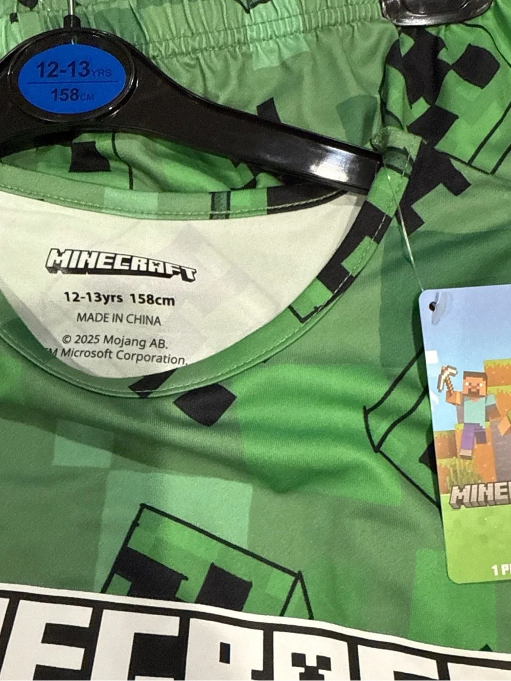 Minecraft X Primark Boys Creeper Pajamas Long Sleeve, Sleep Pants Set 12-13 Yr